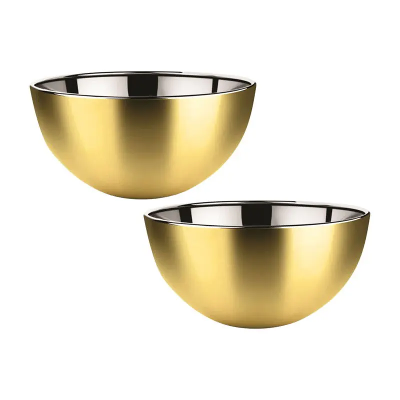 Svenska Living Salade/voedsel serveer schaal - 2x - mat goud - RVS - D23 x H11 cm - Serveerschalen Goedkoop