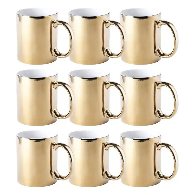 Koffiebeker/theemok - 10x - Metallic goud - keramisch - 350ml - Bekers Beste Prijs
