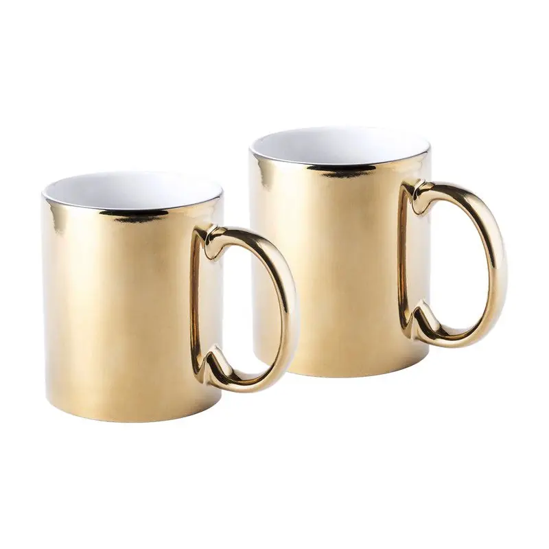 Koffiebeker/theemok - 2x - Metallic goud - keramisch - 350ml - Servies - Bekers Ambachtelijk