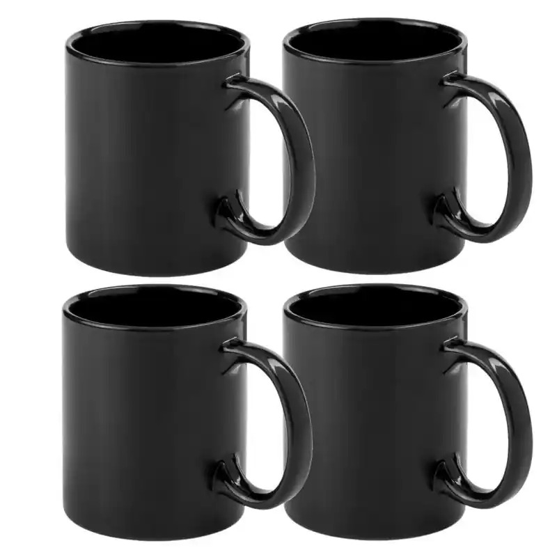 Flitsaanbieding Bellatio Design Koffie mokken/bekers - 4x - keramiek - zwart - 370 ml - Bekers