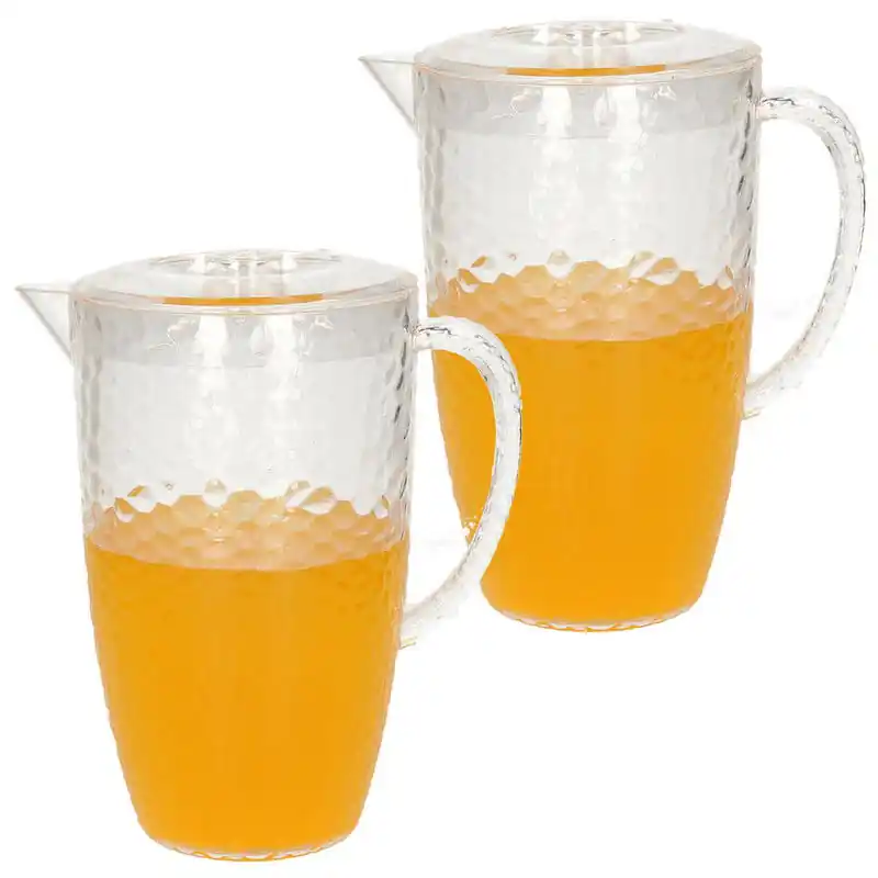 Trendy Schenkkan karaf met deksel - 2x - kunststof - 2 liter inhoud - transparant - schenktuit - Schenkkannen