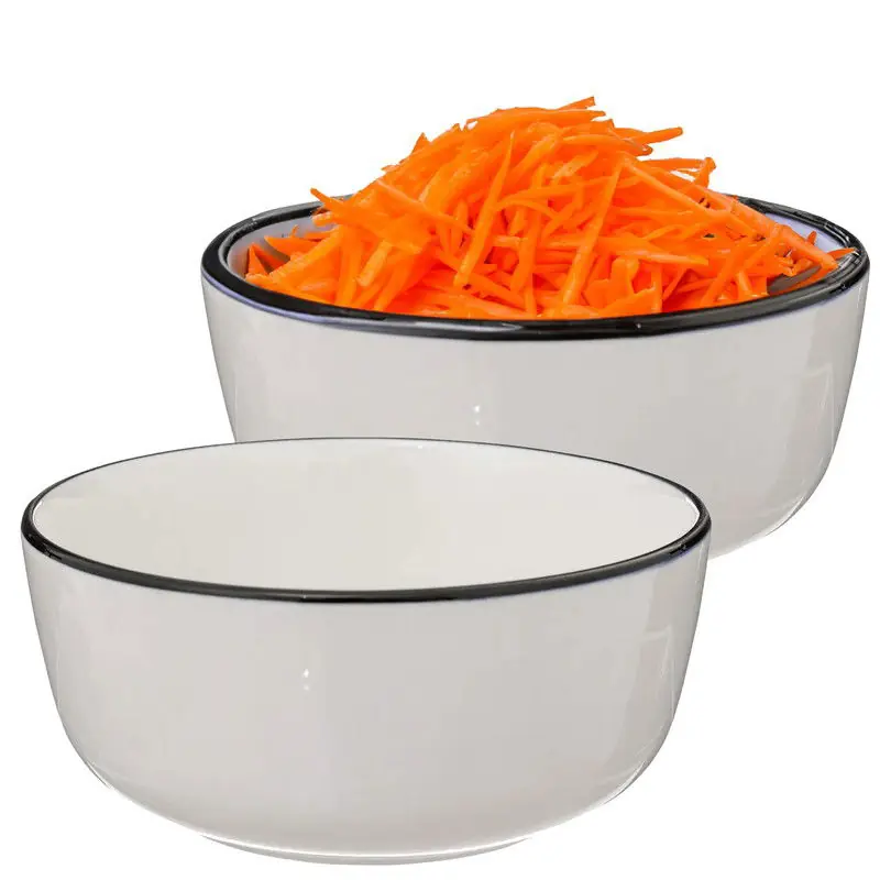 Alleen Vandaag Secret de Gourmet Soepkommen/schaaltjes - 4x - Corona - porselein - D15 x H6.5 cm - wit/zwart - Kommetjes