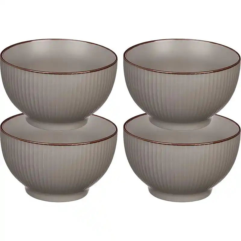 Bestseller Vivalto Kommetjes/schaaltjes - 4x - Mistique - porselein - D14 x H8 cm - grijs - Stapelbaar - Kommetjes