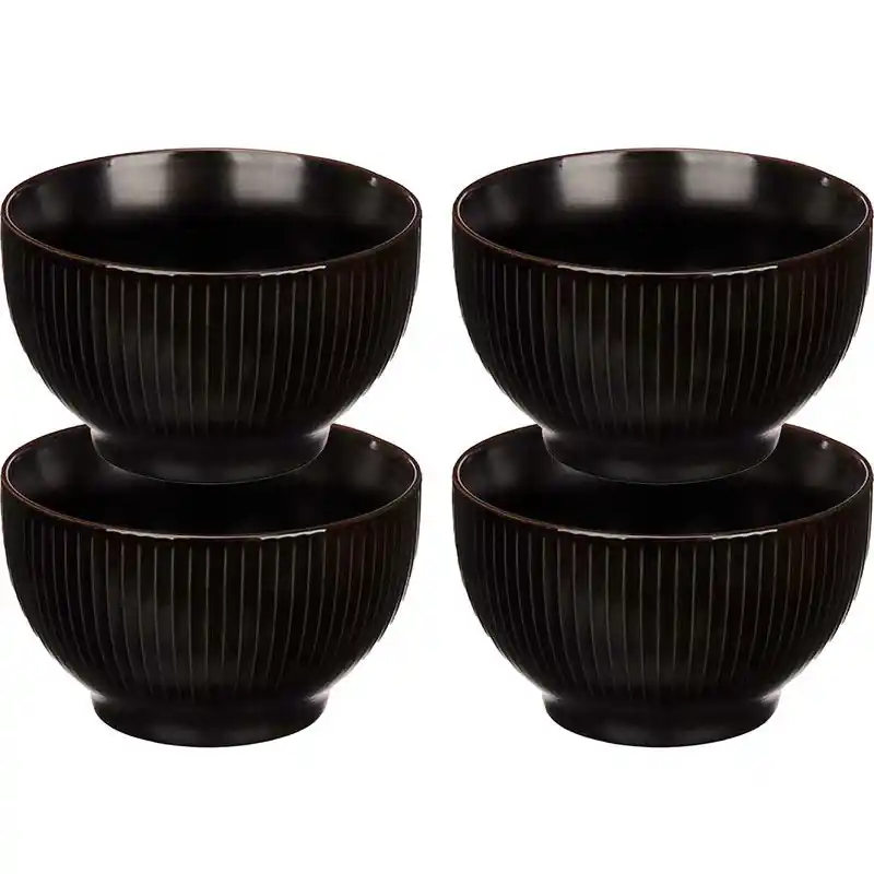 Goedkoop Vivalto Kommetjes/schaaltjes - 4x - Mistique - porselein - D14 x H8 cm - zwart - Stapelbaar - Kommetjes