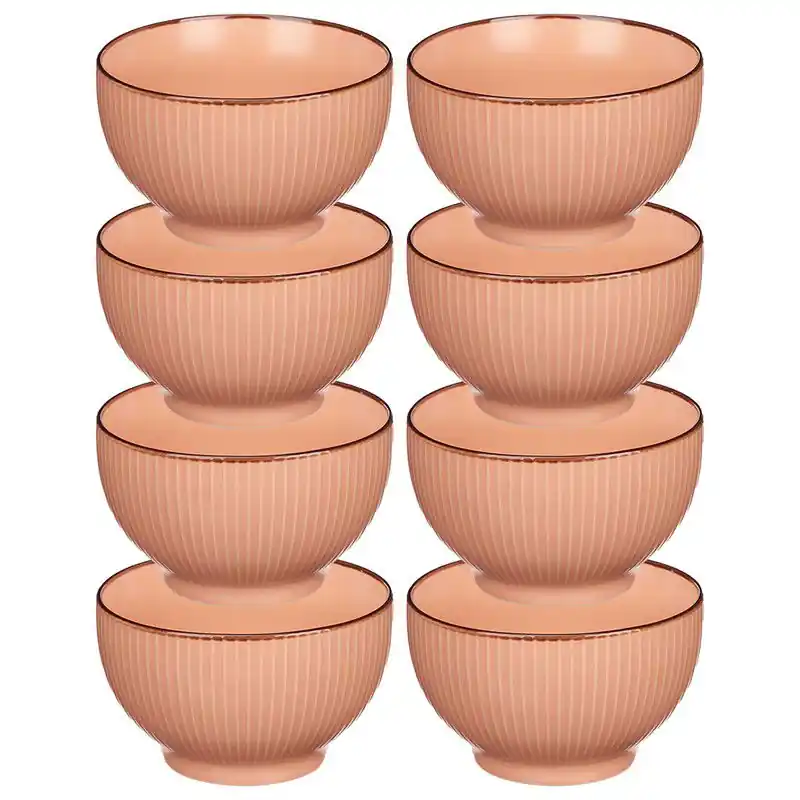 Geld-Terug-Garantie Vivalto Kommetjes/schaaltjes - 8x - Mistique - porselein - D14 x H8 cm - zalm roze - Stapelbaar - Kommetjes