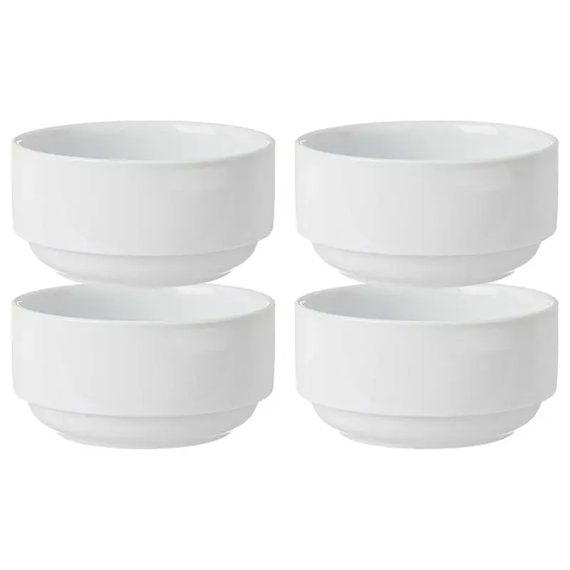 Hete Deal Kommetjes/serveer schaaltjes - 4x - Sendai - porselein - D13 x H6.5 cm - ivoor wit - Stapelbaar - Kommetjes