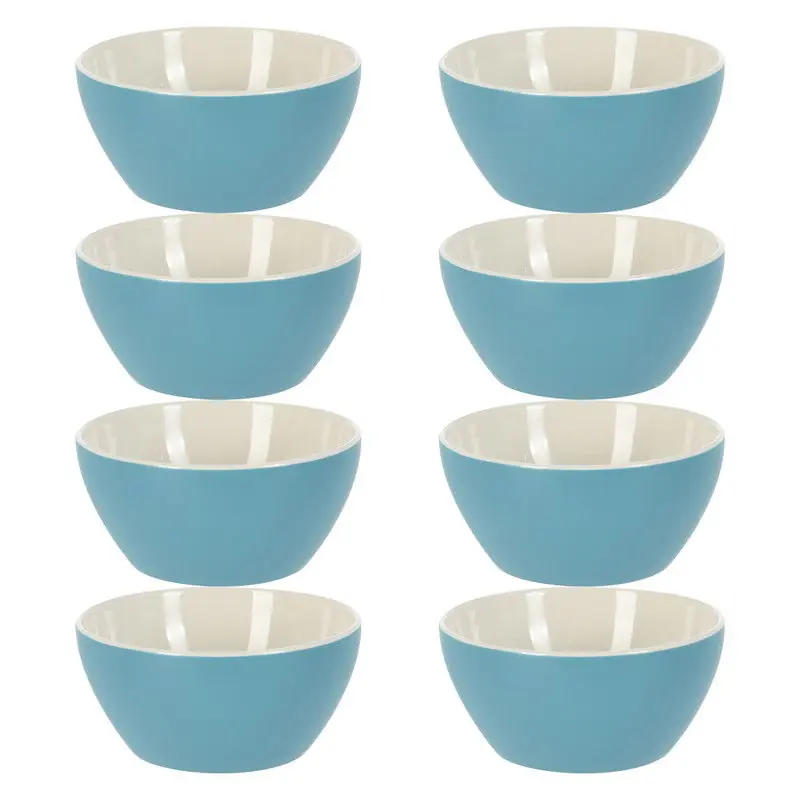Bulkbestelling Excellent Houseware Soepkommen/schaaltjes - 8x - Acapulco - porselein - D14 x H6.5 cm - blauw - Kommetjes