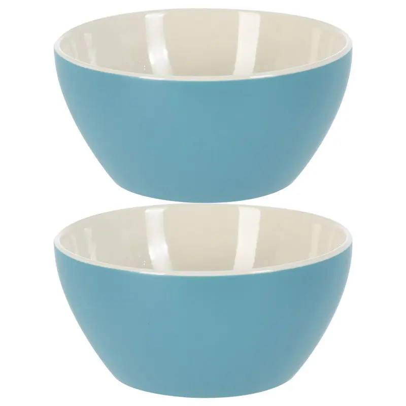 Weekendaanbieding Excellent Houseware Soepkommen/schaaltjes - 2x - Acapulco - porselein - D14 x H6.5 cm - blauw - Kommetjes