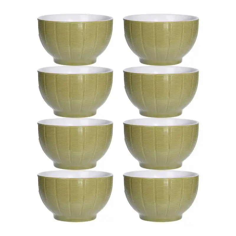 Professioneel Excellent Houseware Soepkommen/schaaltjes - 8x - Venice - keramiek - D14 x H8 cm - groen - Kommetjes
