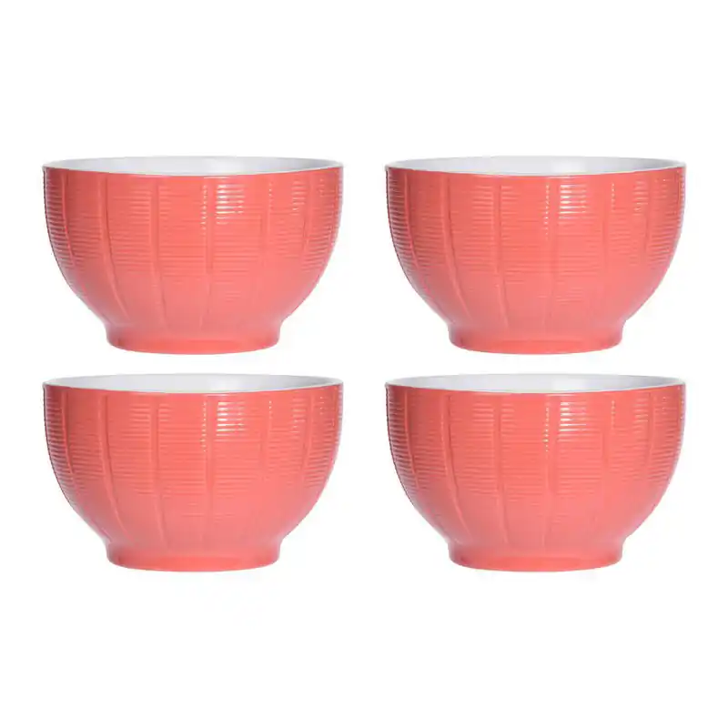 Bestseller Excellent Houseware Soepkommen/schaaltjes - 4x - Venice - keramiek - D14 x H8 cm - steenrood - Kommetjes