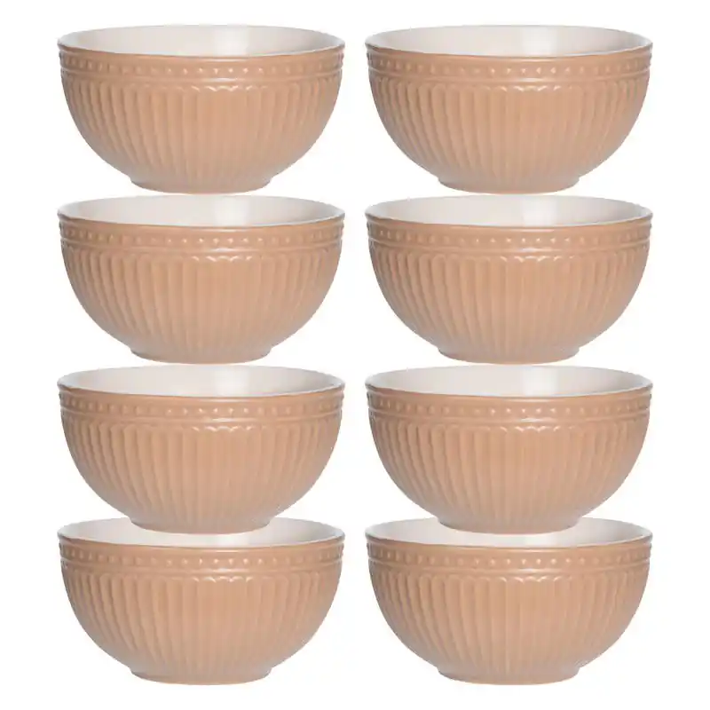 Premium Excellent Houseware Soepkommen/schaaltjes - 8x - Roman Style - keramiek - D14 x H7 cm - zalm roze - Kommetjes