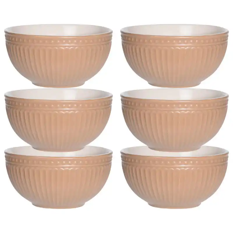Budget Excellent Houseware Soepkommen/schaaltjes - 6x - Roman Style - keramiek - D14 x H7 cm - zalm roze - Kommetjes