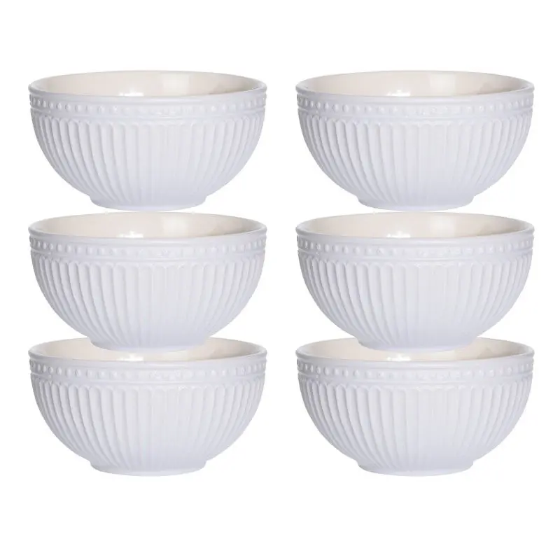 Handgemaakt Excellent Houseware Soepkommen/schaaltjes - 6x - Roman Style - keramiek - D14 x H7 cm - ivoor wit - Kommetjes
