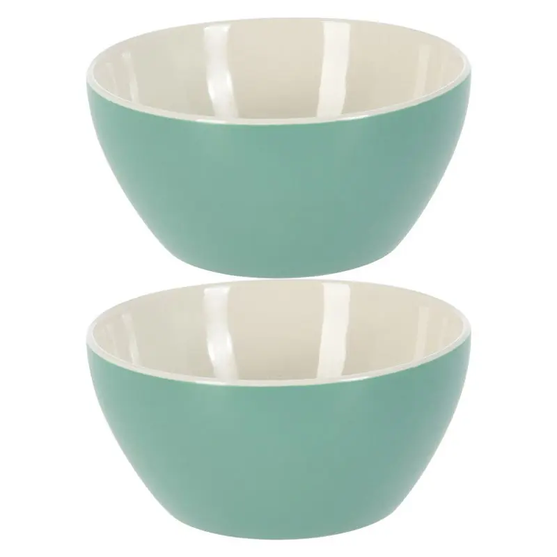 Aanbieding Excellent Houseware Soepkommen/schaaltjes - 2x - Acapulco - porselein - D14 x H6.5 cm - groen - Kommetjes
