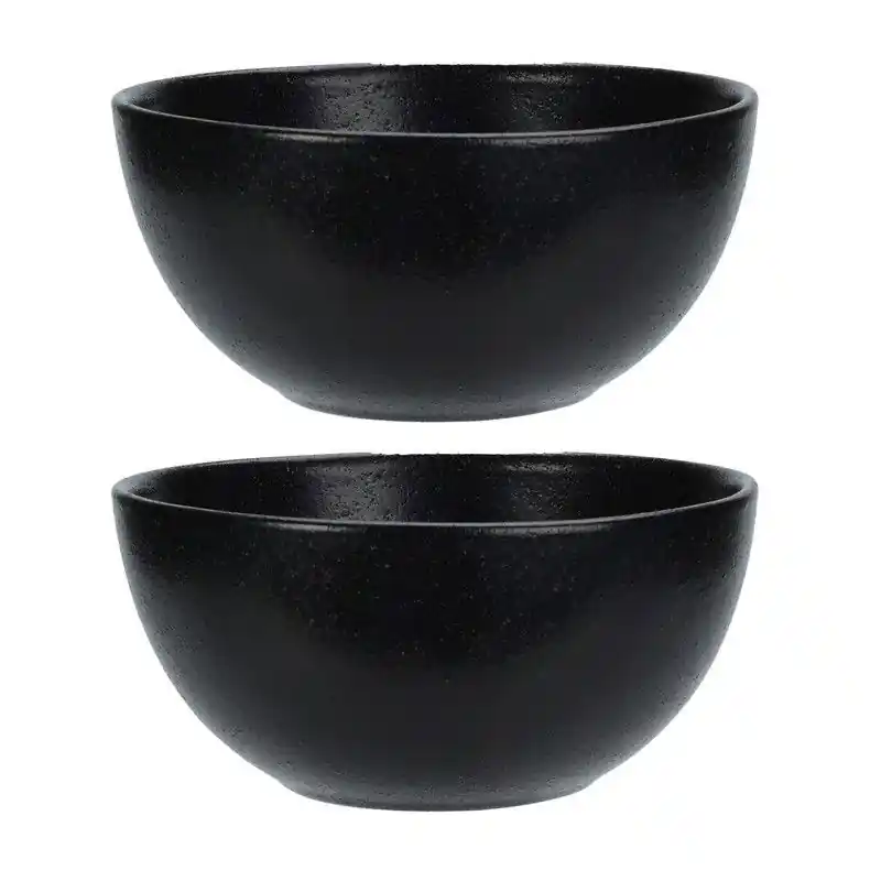 Betrouwbaar Excellent Houseware Soepkommen - 2x - Lava stone - keramiek - D15 x H7 cm - zwart - Stapelbaar - Kommetjes