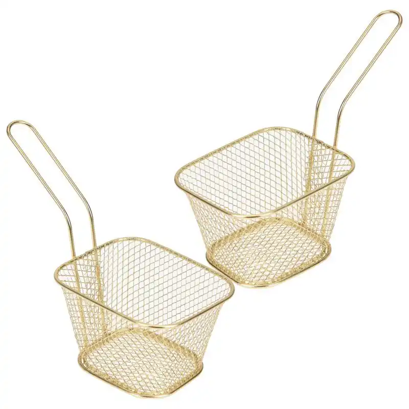 Direct Verzonden Patat/snacks serveermandje/frituurmandjes - 6x - metaal - goud - 9 x 11 cm - Serveerschalen