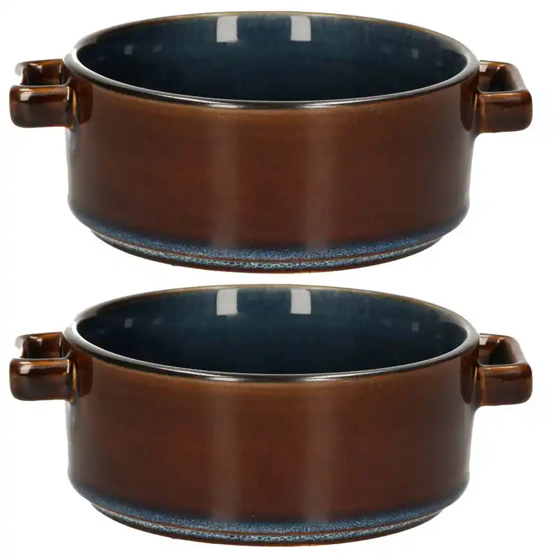 Cosy & Trendy Kommetjes/soepkommen voor dessert/ontbijt - 2x - Porselein - D13 x 5.5 cm - blauw - Kommetjes Hoge Kwaliteit