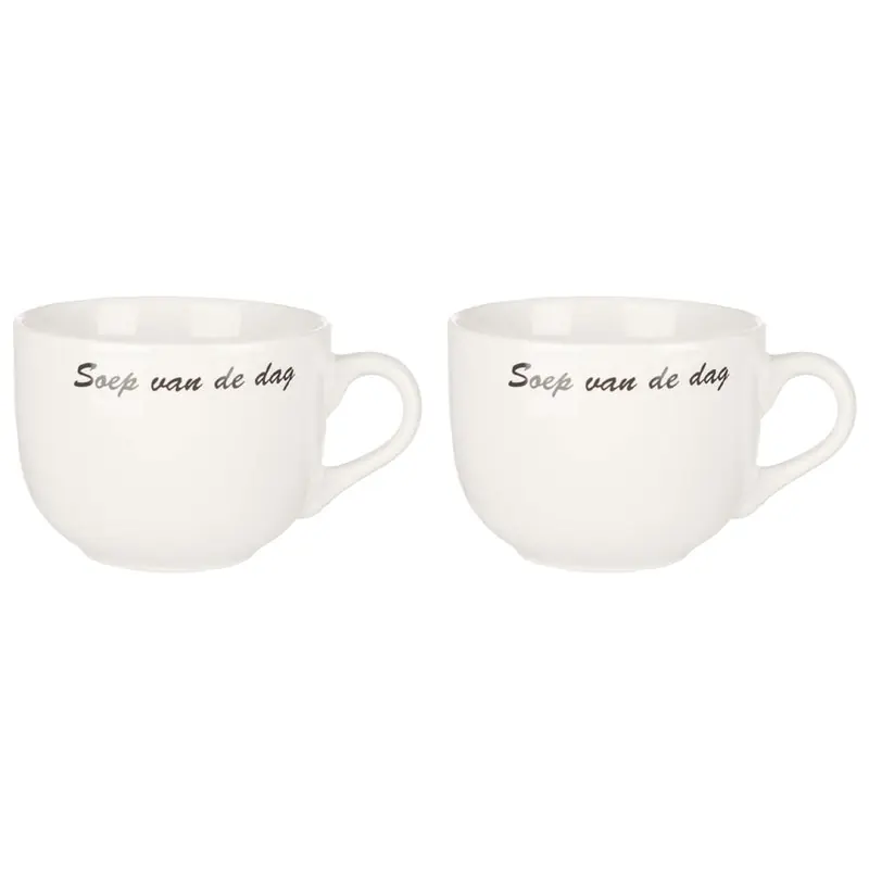 Cosy & Trendy Kommetjes/soepkommen voor dessert/ontbijt - 2x - Keramiek - D10 x 8 cm - wit - Kommetjes Gratis Retour