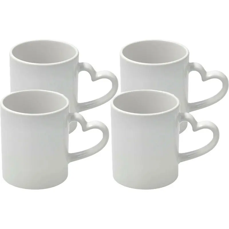 Hete Deal Koffiemok met handvat in hartvorm - 4x - wit - keramiek - 300 ml - Bekers