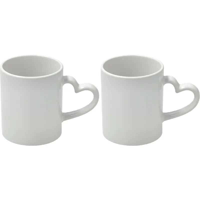 Koffiemok met handvat in hartvorm - 2x - wit - keramiek - 300 ml - Bekers Korting