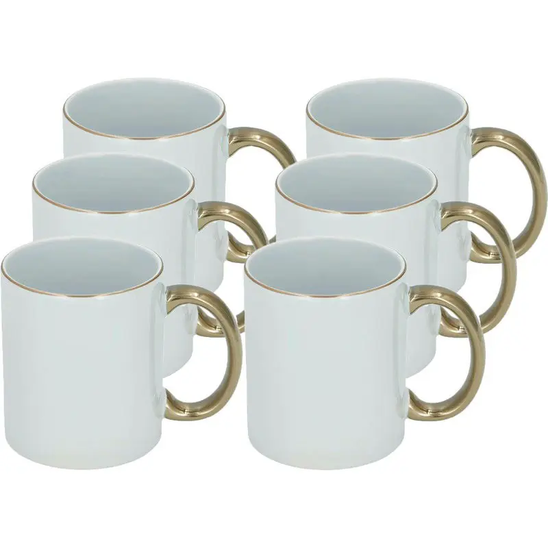 Beste Prijs Koffiemok - 6x - wit/goud - keramiek - 300 ml - Bekers