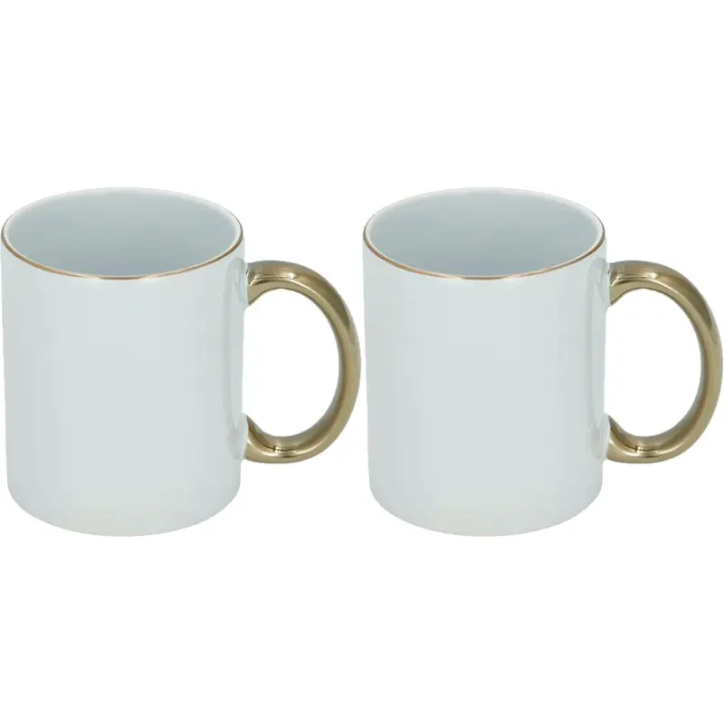 Koffiemok - 2x - wit/goud - keramiek - 300 ml - Bekers Gratis Retour