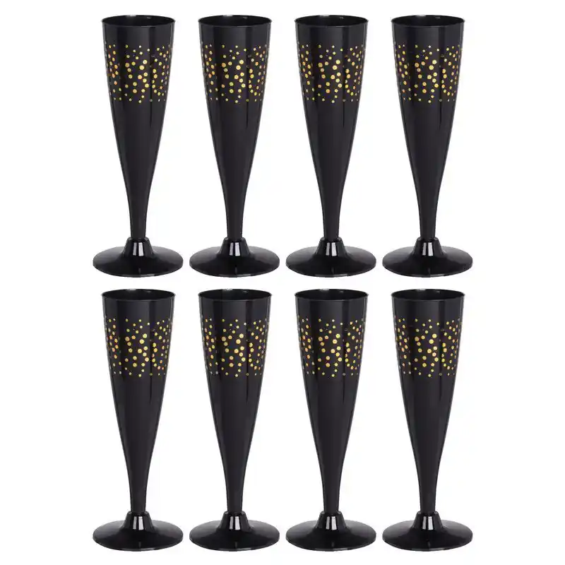 EH Prosecco/champagneglazen - 16x - zwart/goud - kunststof - 130 ml - herbruikbaar - Champagneglazen Modern