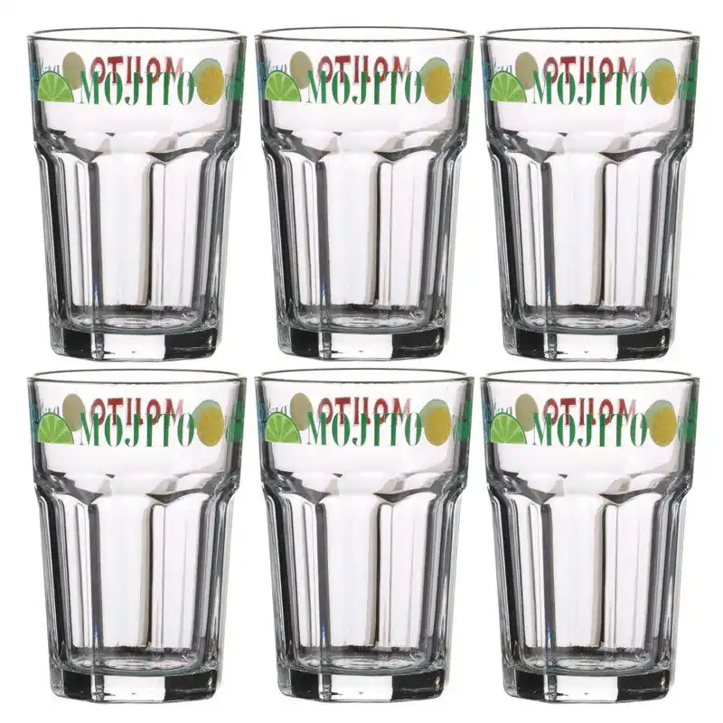 Urban Living Mojito cocktailglazen - gedecoreerd glas met tekst - 6x stuks - 365 ml - Cocktailglazen Luxe