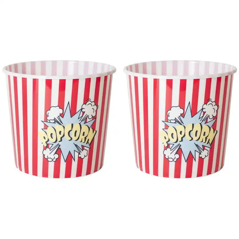Gerimport Popcorn bak - 2x - rood/wit - kunststof - D24 - 9 liter - herbruikbaar - Snack en tapasschalen Hete Deal