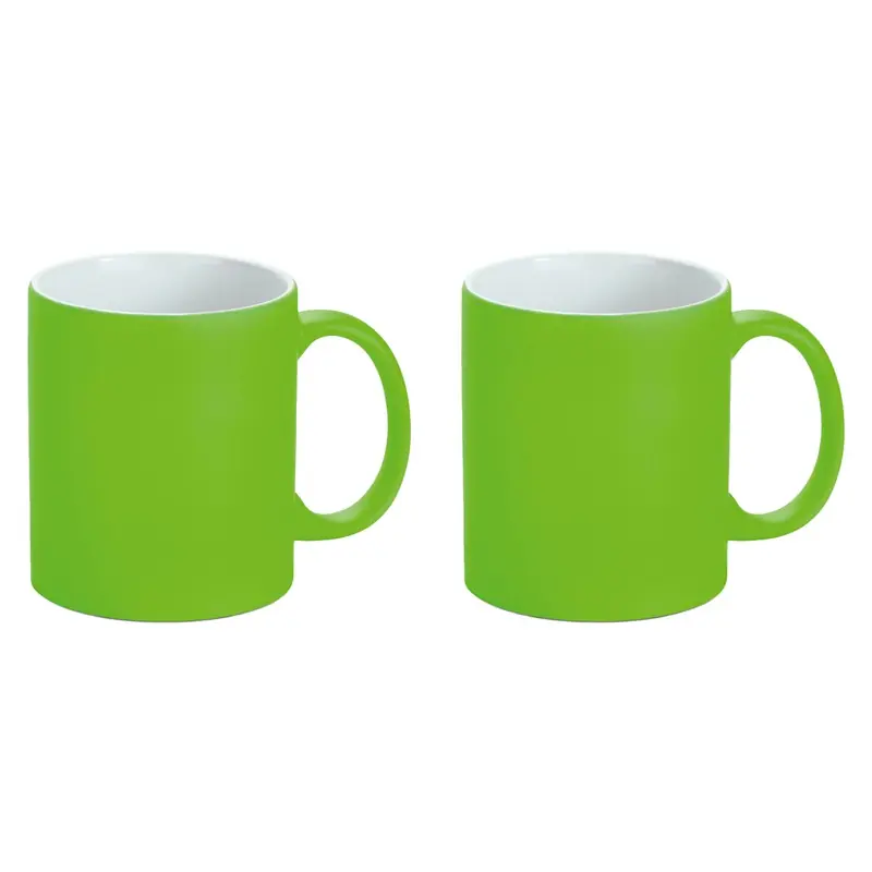 Luxe krijt koffiemok/beker - 2x - limegroen - keramiek - met all-over schrijfvlak - 350 ml - Bekers Dagaanbieding