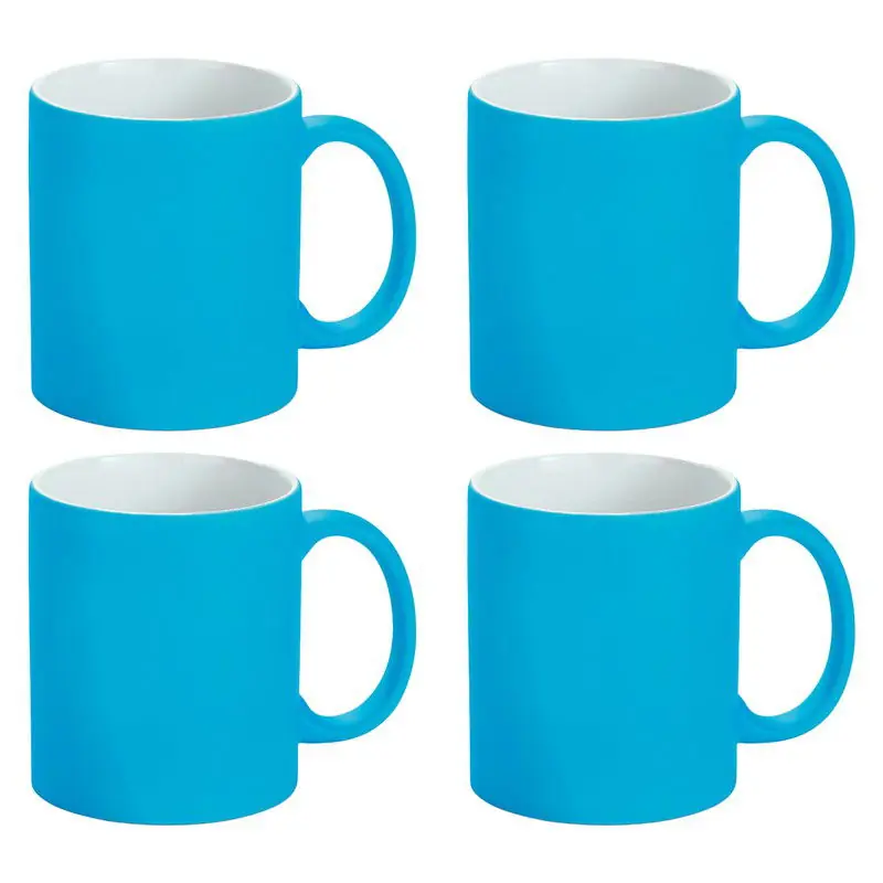 Luxe krijt koffiemok/beker - 4x - blauw - keramiek - met all-over schrijfvlak - 350 ml - Bekers Finale Uitverkoop