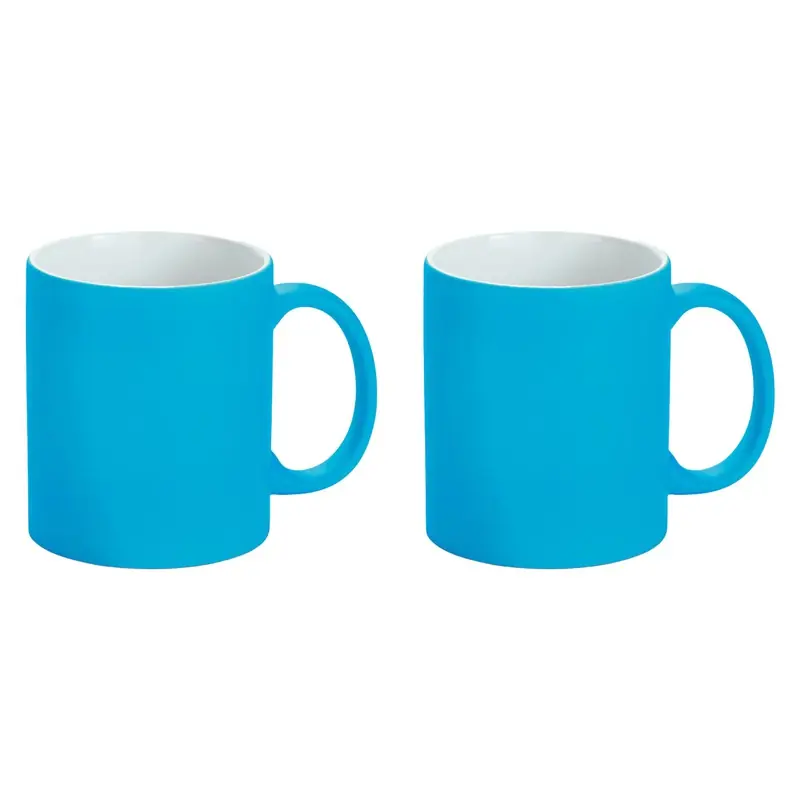 Luxe krijt koffiemok/beker - 2x - blauw - keramiek - met all-over schrijfvlak - 350 ml - Bekers In De Mode