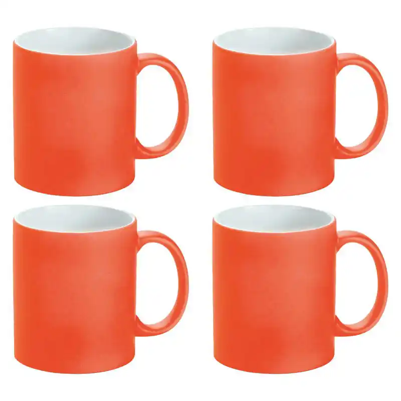 Luxe krijt koffiemok/beker - 4x - oranje - keramiek - met all-over schrijfvlak - 350 ml - Bekers Tijdelijk Beschikbaar