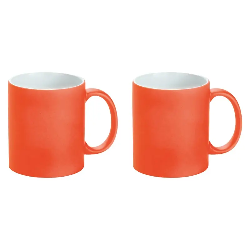 Luxe krijt koffiemok/beker - 2x - oranje - keramiek - met all-over schrijfvlak - 350 ml - Bekers Weekendaanbieding