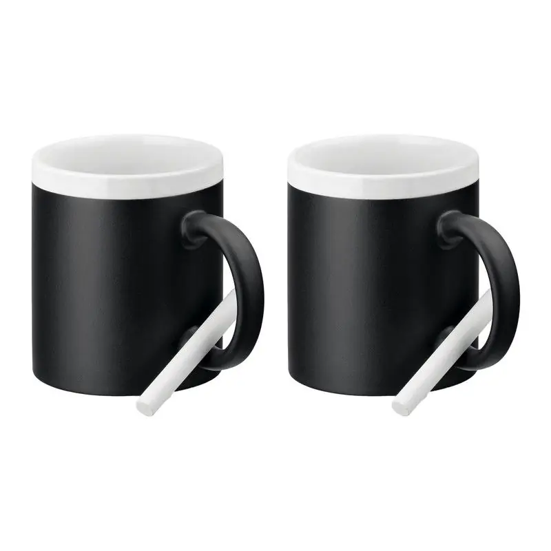 Aanbieding Luxe krijt koffiemok/beker - 2x - wit/zwart - keramiek - met all-over schrijfvlak - 350 ml - Bekers