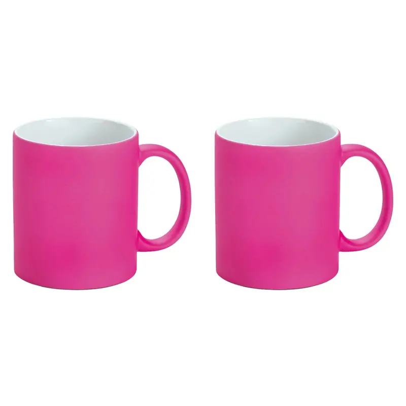 Veilige Betaling Luxe krijt koffiemok/beker - 2x - roze - keramiek - met all-over schrijfvlak - 350 ml - Bekers
