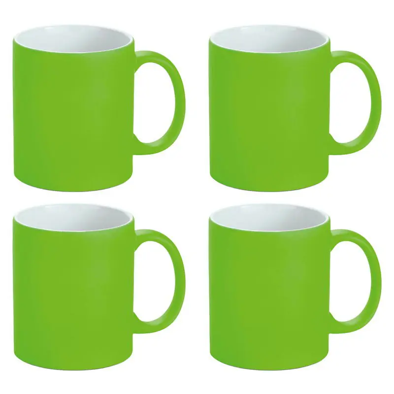 Luxe krijt koffiemok/beker - 4x - limegroen - keramiek - met all-over schrijfvlak - 350 ml - Bekers Snelle Levering