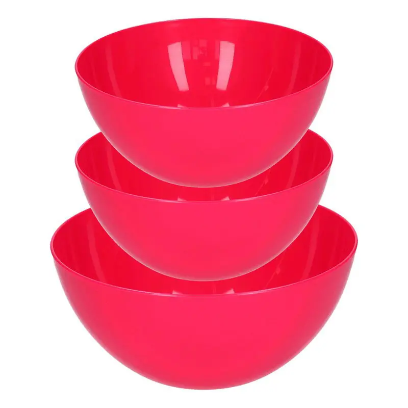 Gratis Verzending Plasticforte voedsel serveer schalen set - 3x stuks - fuchsia roze - kunststof - Dia 23 en 26 cm - Serveerschalen