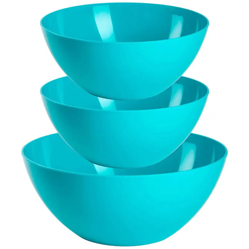 Direct Beschikbaar Plasticforte voedsel serveer schalen set - 3x stuks - blauw - kunststof - Dia 23 en 26 cm - Serveerschalen