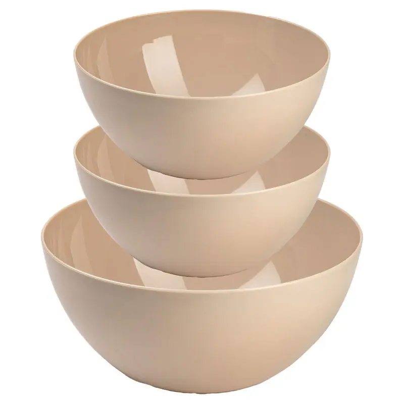 Bestseller Plasticforte voedsel serveer schalen set - 3x stuks - beige - kunststof - Dia 23 en 26 cm - Serveerschalen